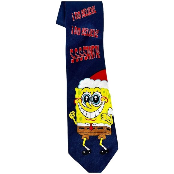 Nickelodeon SpongeBob SquarePants Christmas Tie I Do Believe Santa Mens Necktie - Picture 3 of 9